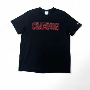Champion Vintage 90s Spell Out Black Tee with Red Logo